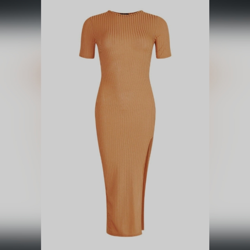 Sexy Brown! Jumbo Rib Side Split Dress